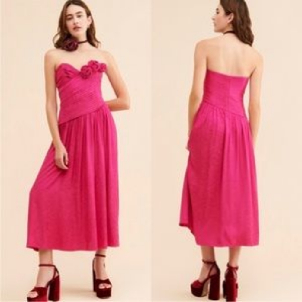 Free People Make An Entrance 80s Style Pink Rosette Prom Dress Size 6